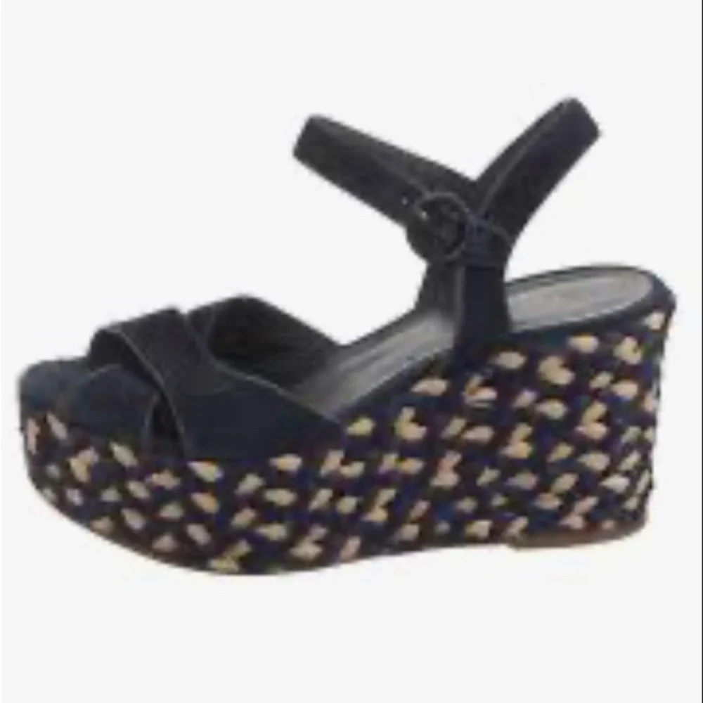 Barneys New York Navy and Beige Espadrille Sandals